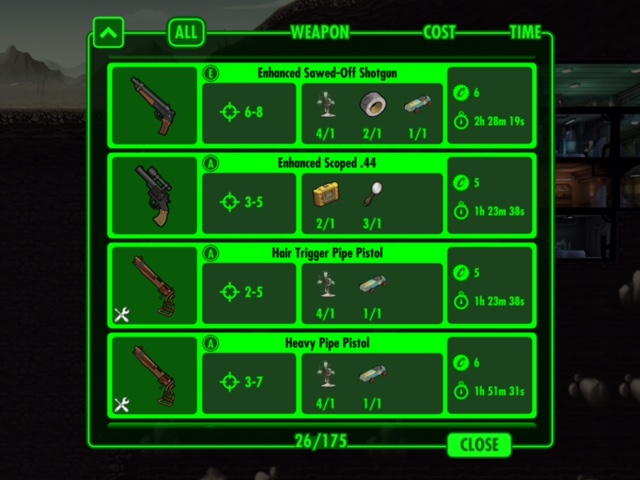 fallout shelter weapon check list